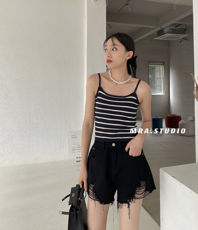 [MRA] casual and versatile linen striped vest / suspender vest m1882