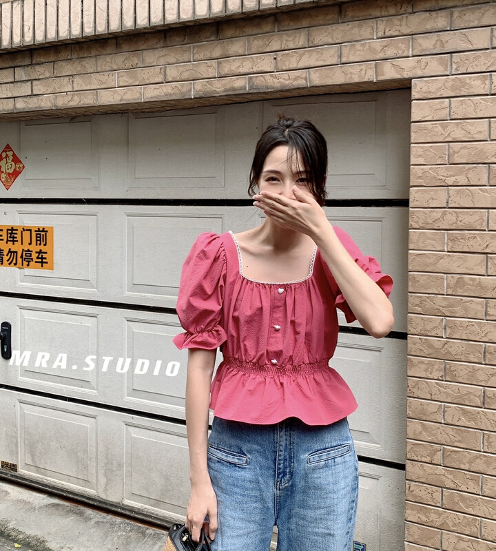 [MRA] idyllic romantic floral square collar shirt l1120