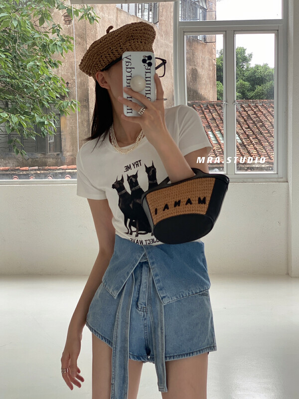 [MRA] design sense strap fold over trend denim shorts (with waist rope) m1883# cqw