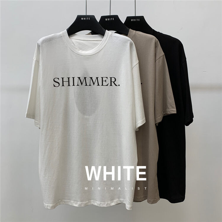 [white] back hollowed out lettered print Pullover short sleeve T-shirt 88509# XYJ