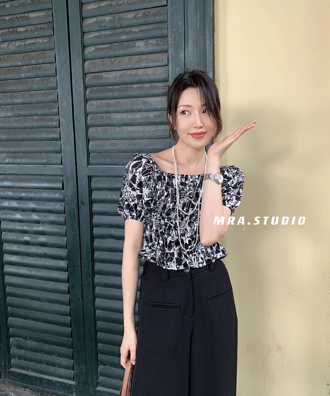 [MRA] Vintage one shoulder floral short shirt xt5079