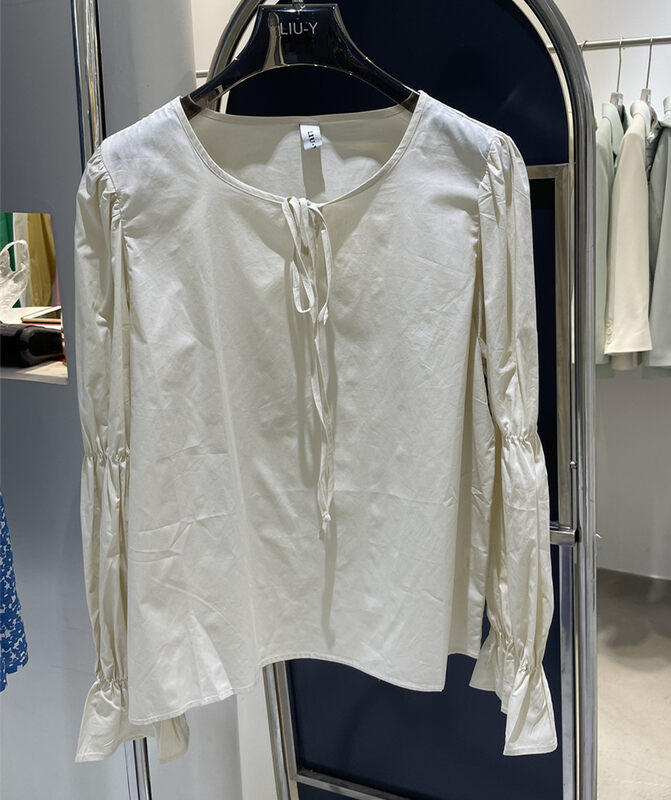 New year in early spring! [liu-y] sleeve elastic lace up blouse 16381-2# XJ