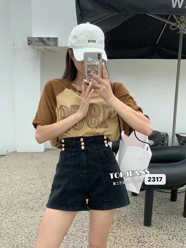 [J-star] Korean slim and versatile breasted denim shorts 2317# Cl