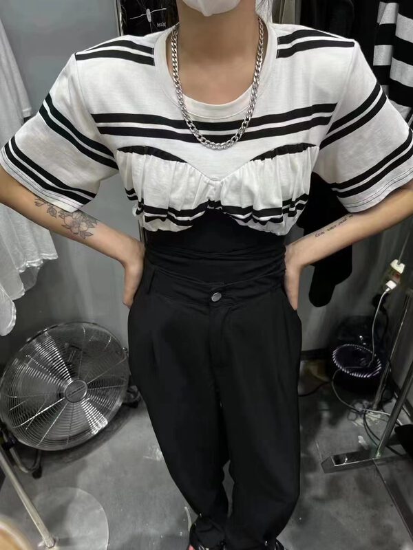 [top] versatile Vest + stripe short T-shirt set 9630 \zjy