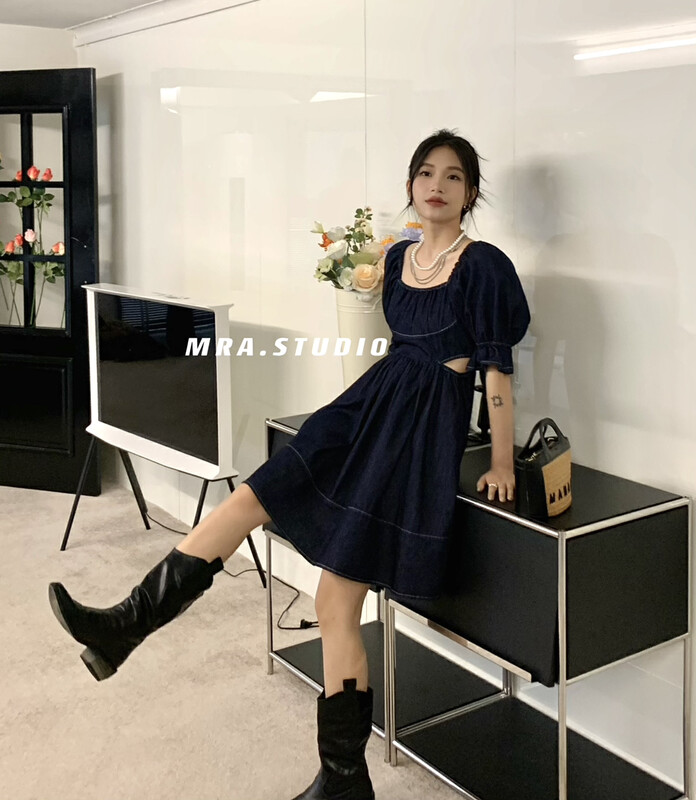[MRA] design style waist hollow thin dress denim skirt xt5078