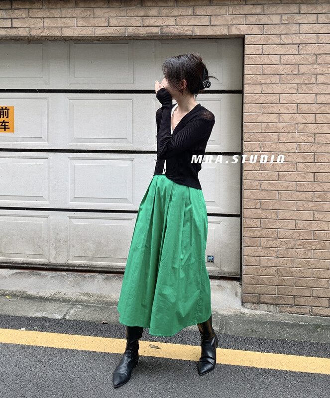 [MRA] simple and versatile pleated high waist skirt j2325