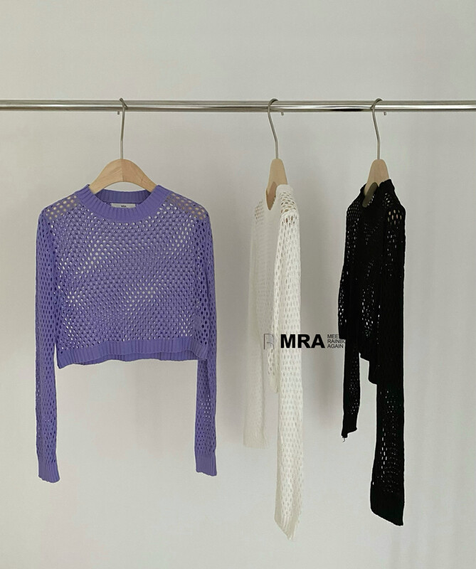 [MRA] net red fashion hollowed out short blouse sweater m1915