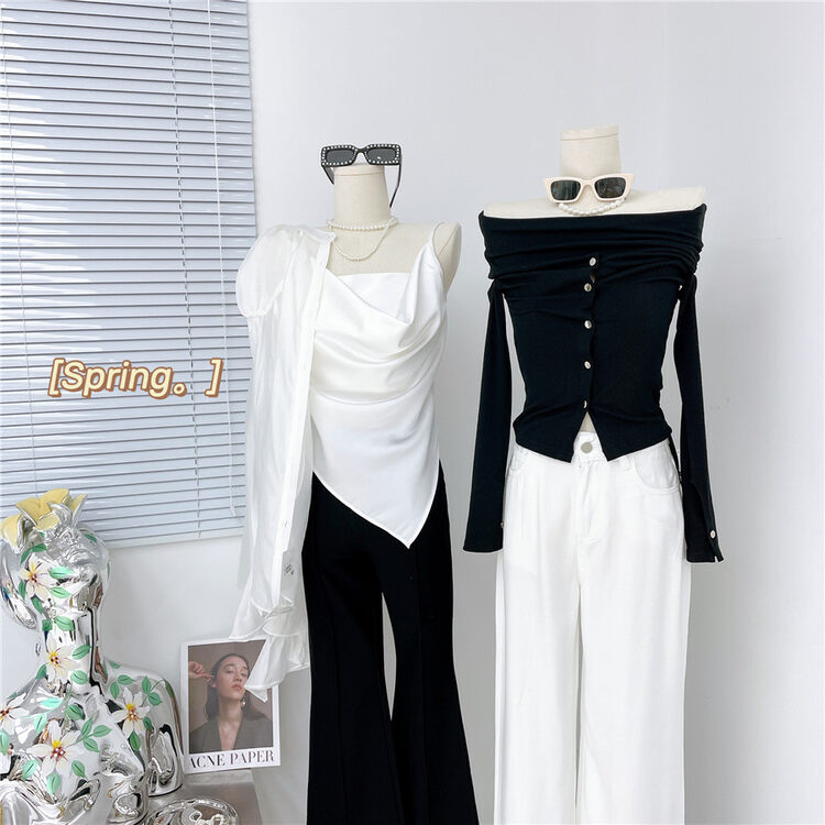 Cxdhh/ new year in early spring! [white] Korean one shoulder long sleeve T-shirt ys1-xc9-b-10050\zyh