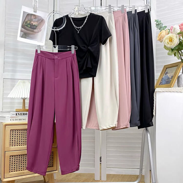 [Gangan] legged loose ice silk casual pants 2845# Cl