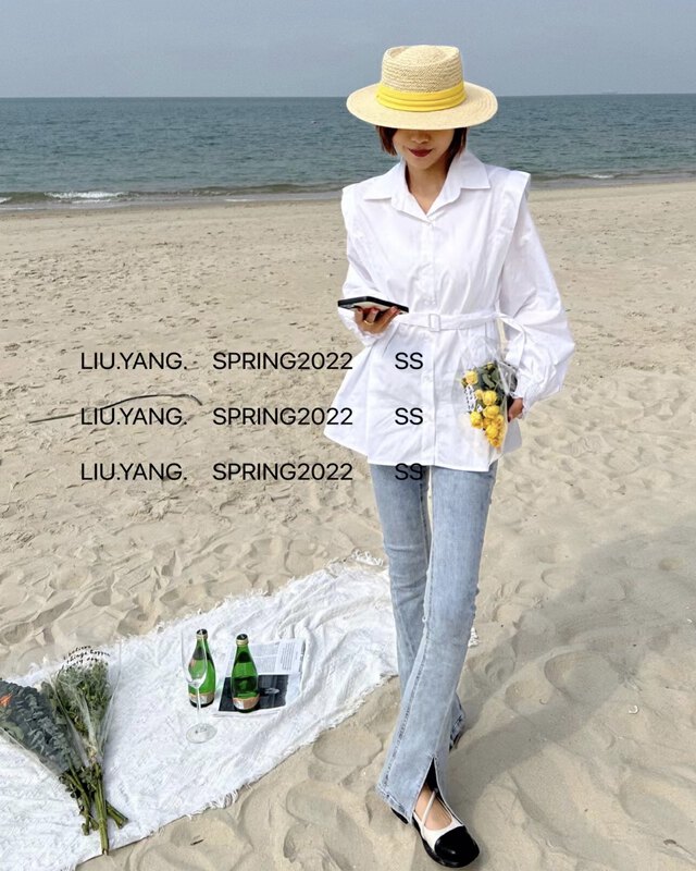 New year in early spring! [liu-y] simple niche design shirt (with belt) 66008# XJ