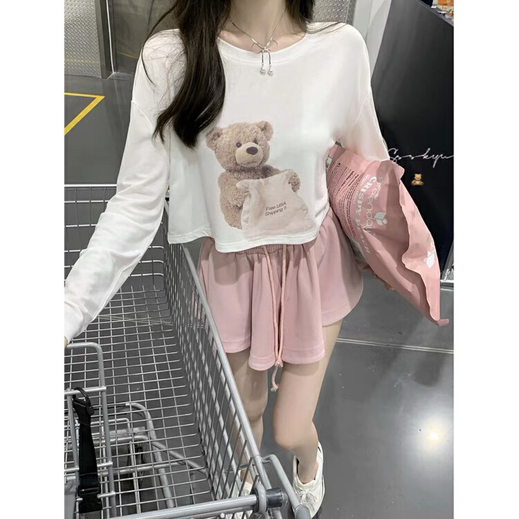 [vast charm] loose short bear print careful machine sunscreen shirt 66231# CLS