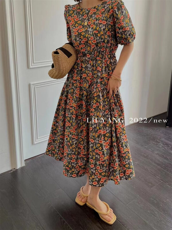 New in early summer! [liu-y] Vintage Floral waist dress 16755# XJ