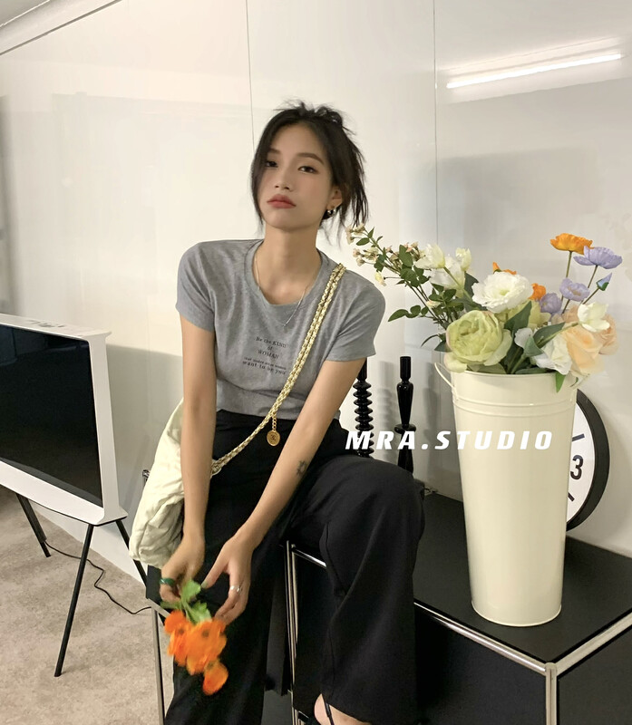 [MRA] hot girl short slim letter short sleeve T-shirt M1907