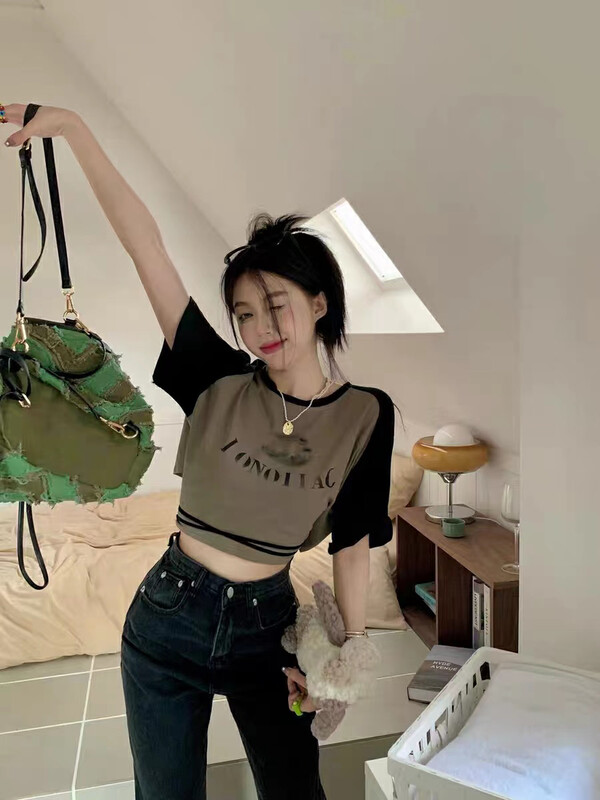 [top] round neck raglan sleeve short short short sleeve T-shirt 9626# zjy