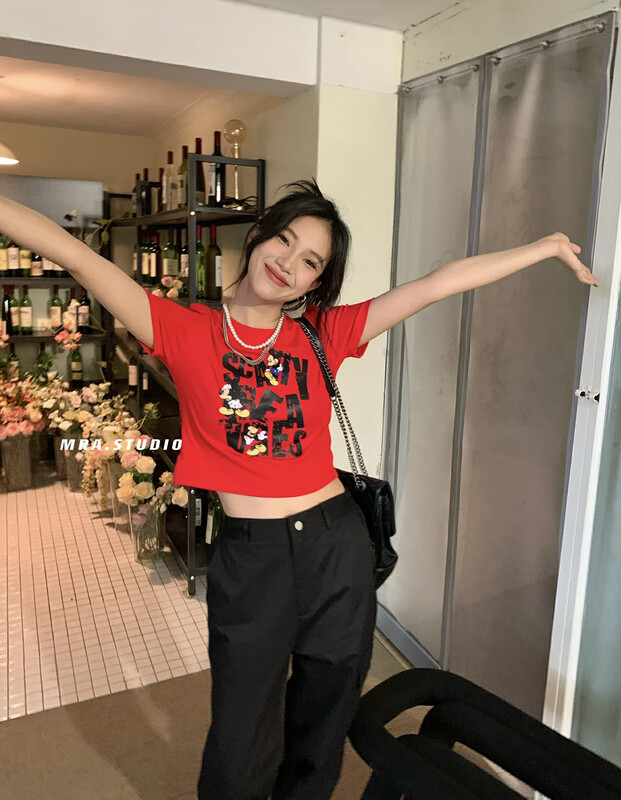 [MRA] online hot girl style back hollowed out short sleeve T-shirt m1913