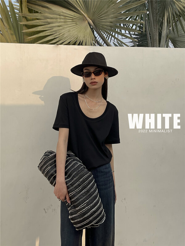 New in early summer! [white] simple and versatile solid color fashion short sleeve T-shirt 88277# XYJ