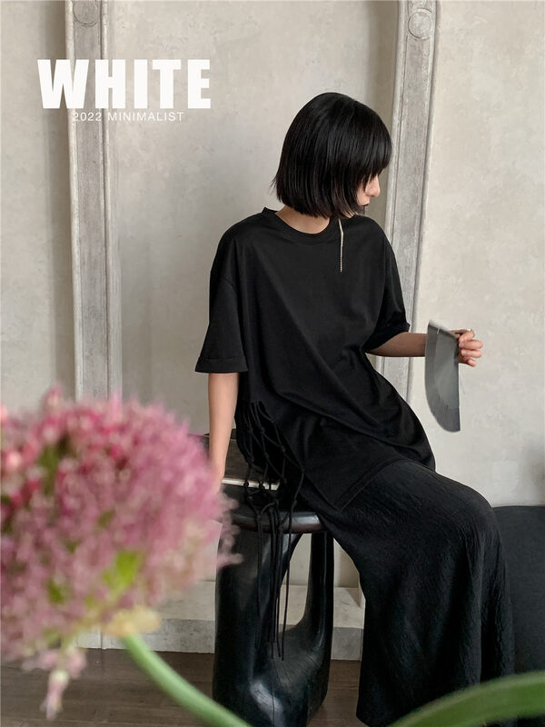 [white] round neck loose and versatile short sleeve T-shirt 76258 # XYJ
