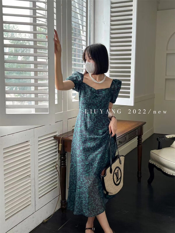 [liu-y] temperament Tiansi square collar floral dress 16835# XJ
