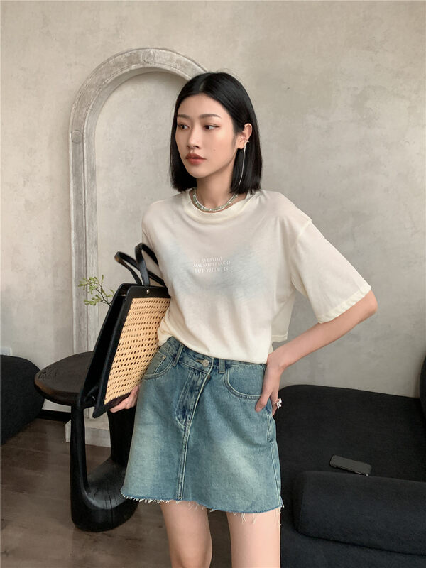 Original price 62.04! [white] back hollow design loose short sleeve T-shirt 76219 \xyj