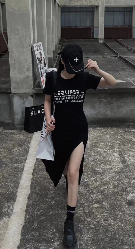 [top] letter printed drawstring back hollowed out design dress 9519\zjy