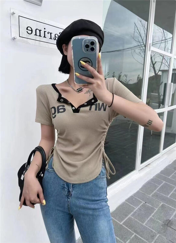 [top] letter drawstring versatile shirt 9638\zjy
