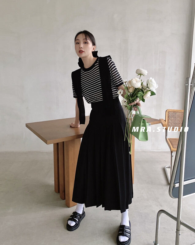 [MRA] Japanese simple fake two-piece shawl short sleeved T-shirt (sweater) m1886# cqw