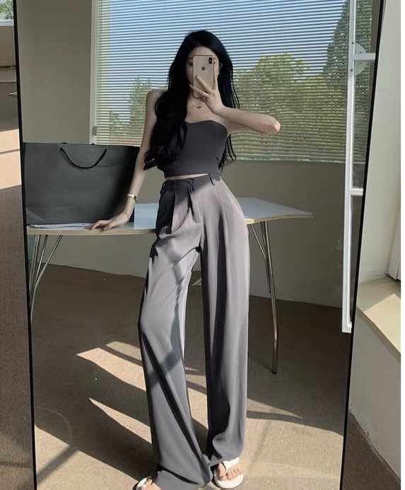 [top] short Strapless Vest + temperament wide leg trousers set (without necklace) 9622# zjy