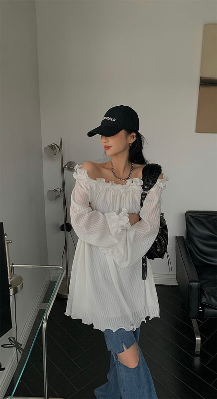 [ID] off shoulder age reducing fashion sunscreen shirt 9535# LSL