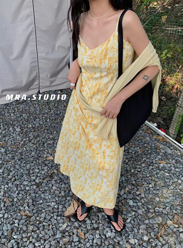 [MRA] tie dyed ink painting suspender dress xt5038\zxl