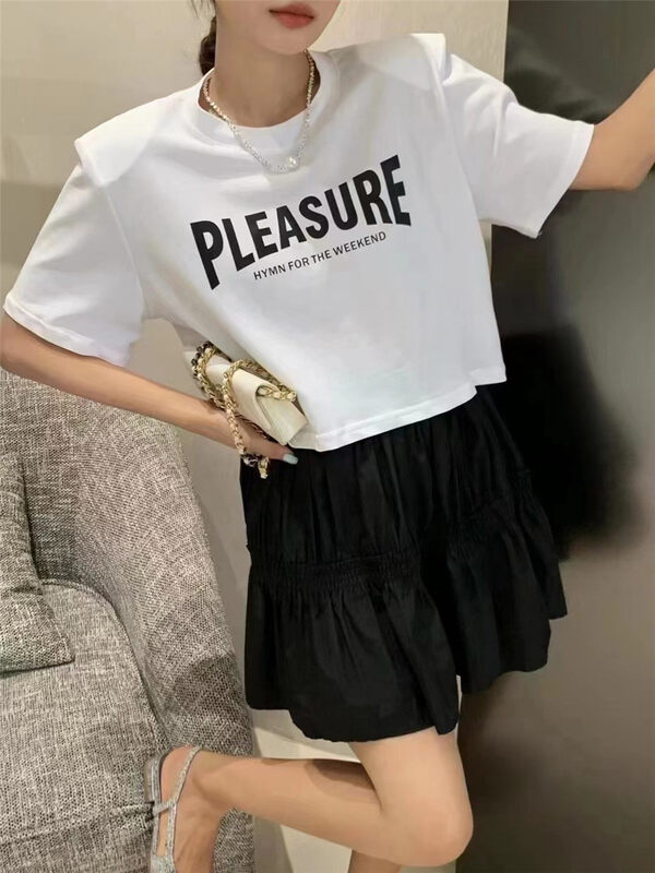 [top] letter print back hollowed out short sleeve T-shirt 9518\zjy