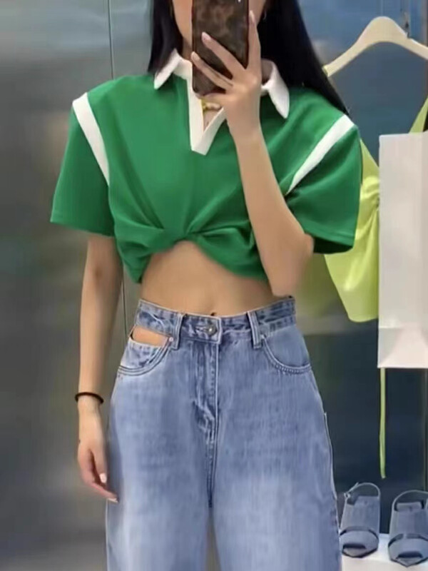 [top] color blocking age reduction sticker short sleeve T-shirt 9675\zjy