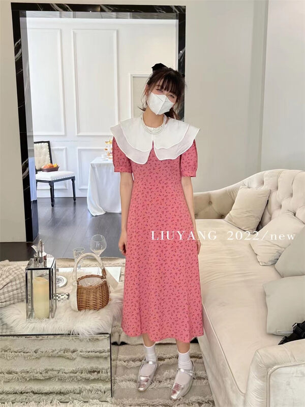 New in early summer! [liu-y] double layer lace collar small floral dress 16752# XJ