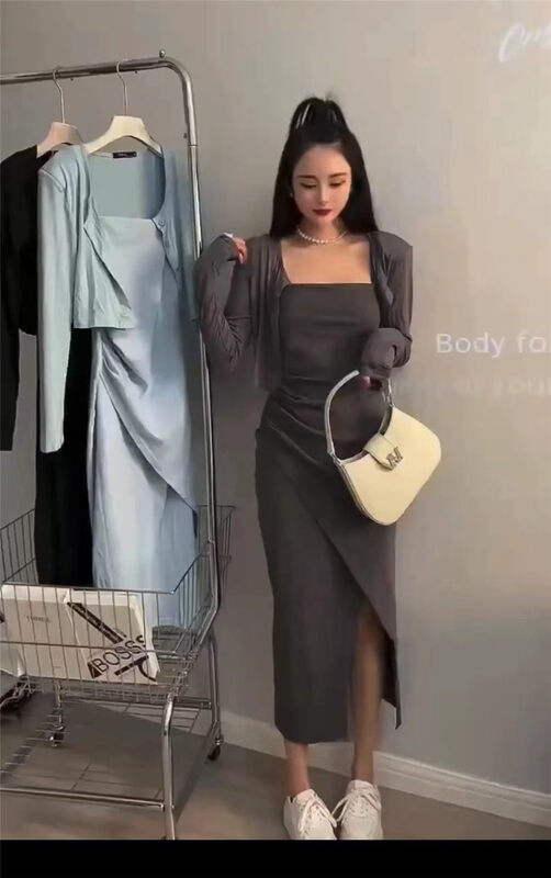 [top] versatile sunscreen cardigan + irregular suspender dress set 9992 \zjy