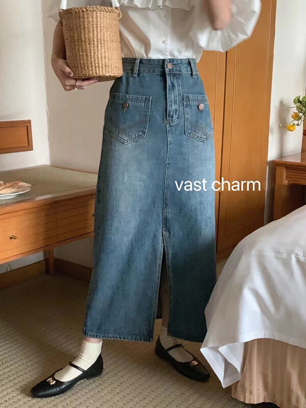 [vast charm] Vintage split skinny denim skirt 9508# CLS