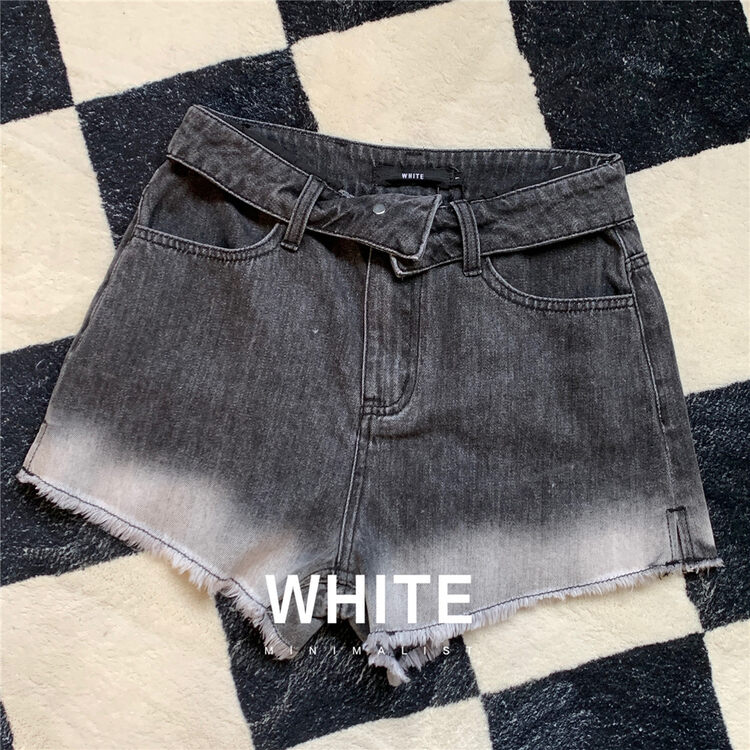 [white] gradient high waist versatile denim shorts 88375 \xyj