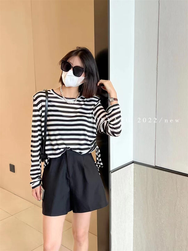 [liu-y] striped side drawstring shoulder pad sunscreen shirt 18310# XJ