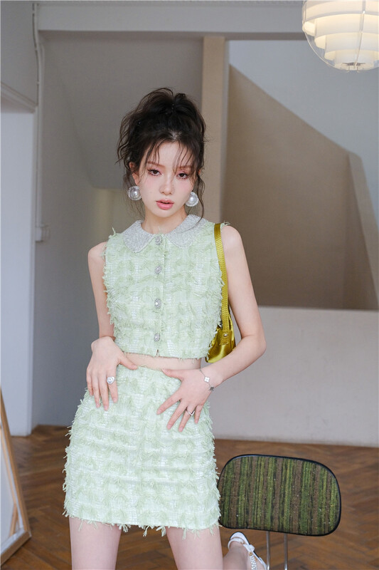 [Alala emelia] small fragrant wind green summer grass drill buckle set t1828