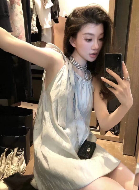 [MS studio] neck hung hot drill vest dress 99559# PCZ