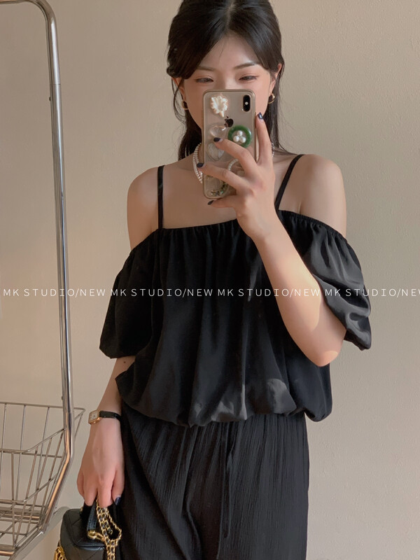 [MK] off shoulder fashion bubble sleeve shirt 3356# hjy