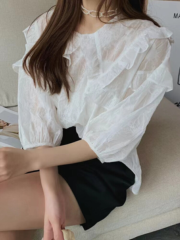 Original price 66.55! [baerman] Korean style fungus edge age reducing versatile shirt 12042# HBx