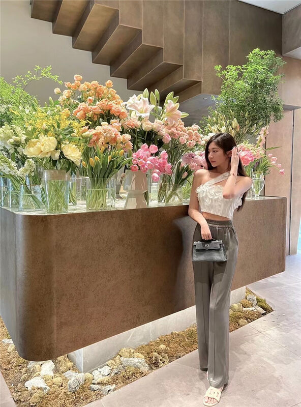 [MS studio] imitation acetic acid solid color simple casual pants 99459# PCZ