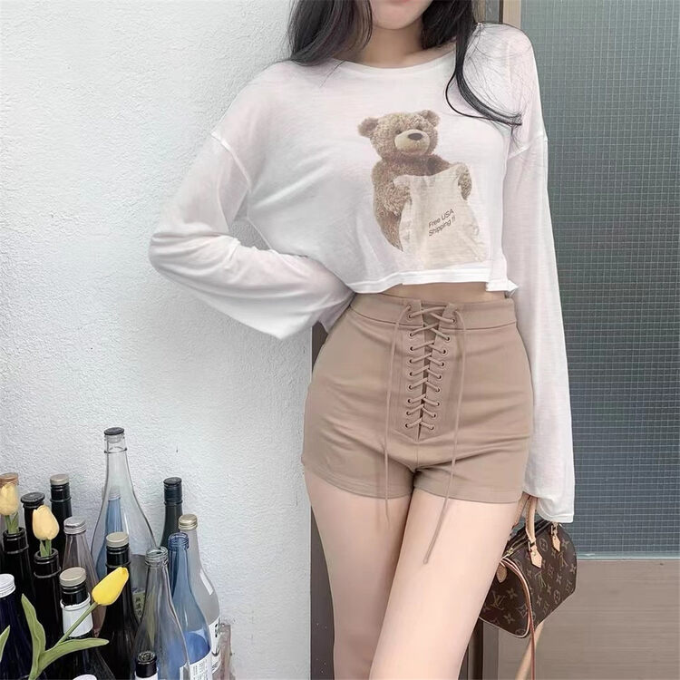 [MS studio] niche design high waist casual shorts (detachable with lace UPS) ys1-9206# PCZ