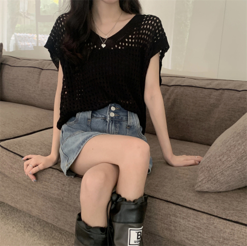 Real price summer new thin hollow V-neck Knitted Blouse vest