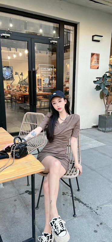 [ff.studio] fashion slim V-neck simple dress 8526# ozq