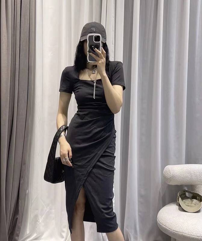 [toko.z] fashion temperament split square neck dress 22237 \zxl