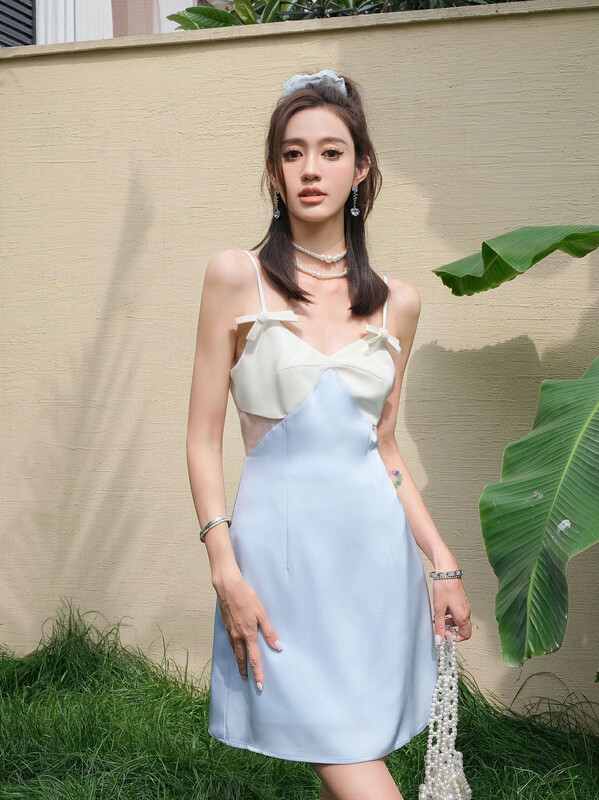 [Alala emelia] lace cut-out color contrast design dress l1881