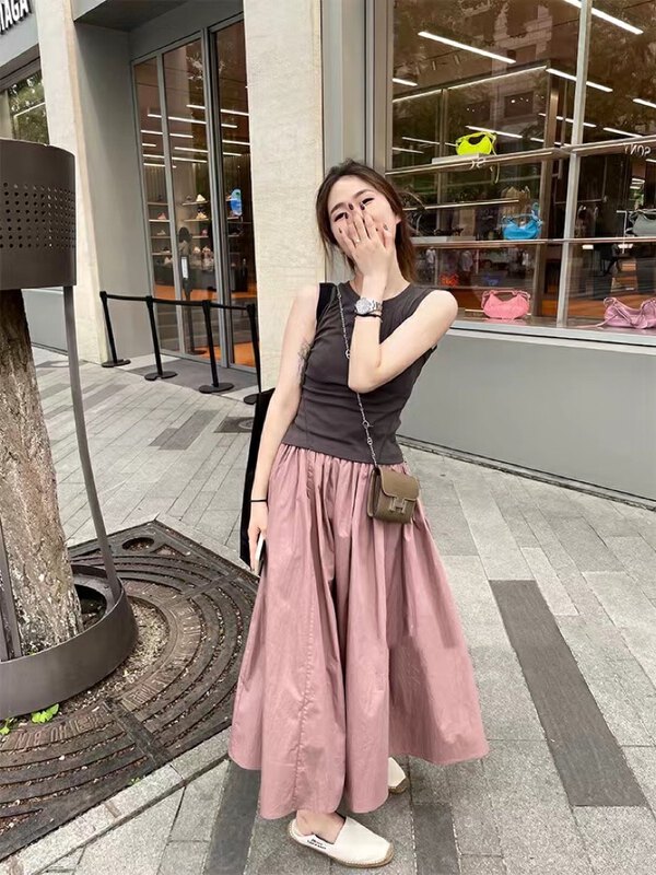 [MS studio] Korean version simple and versatile elastic waist skirt 5898 \pcz