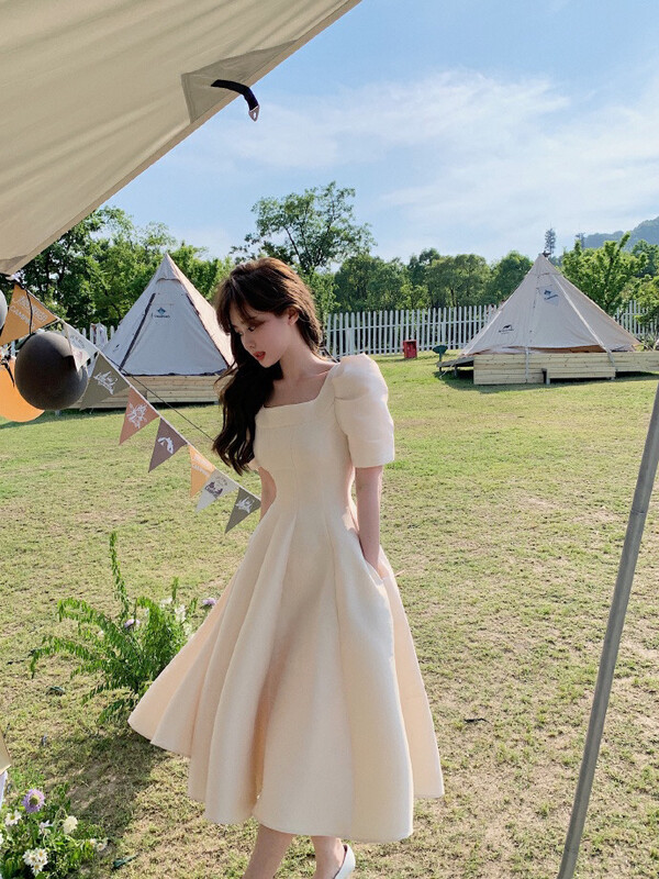 [Alala emelia] Korean style square neck long slim fitting dress l1757a
