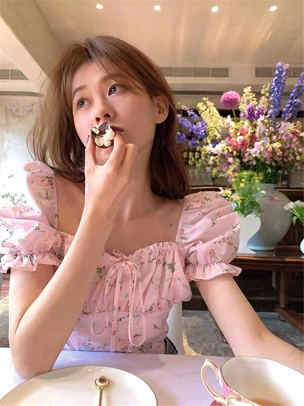 [MS studio] pure style French floral Neck Shirt 99430 \pcz