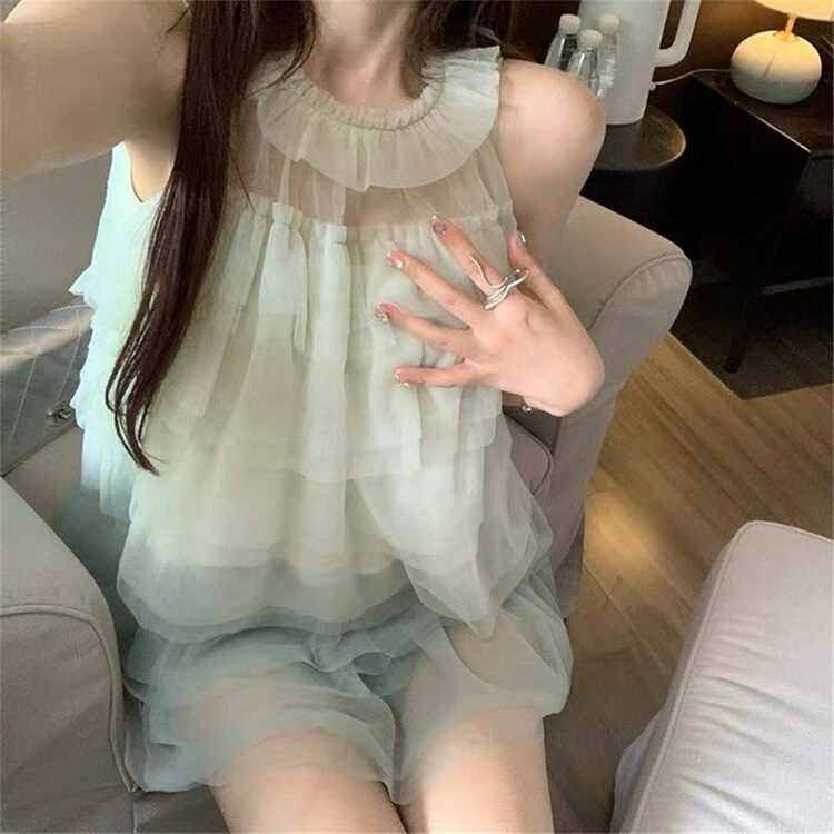 [MS studio] small fresh heavy industry mesh sleeveless shirt 99427# PCZ